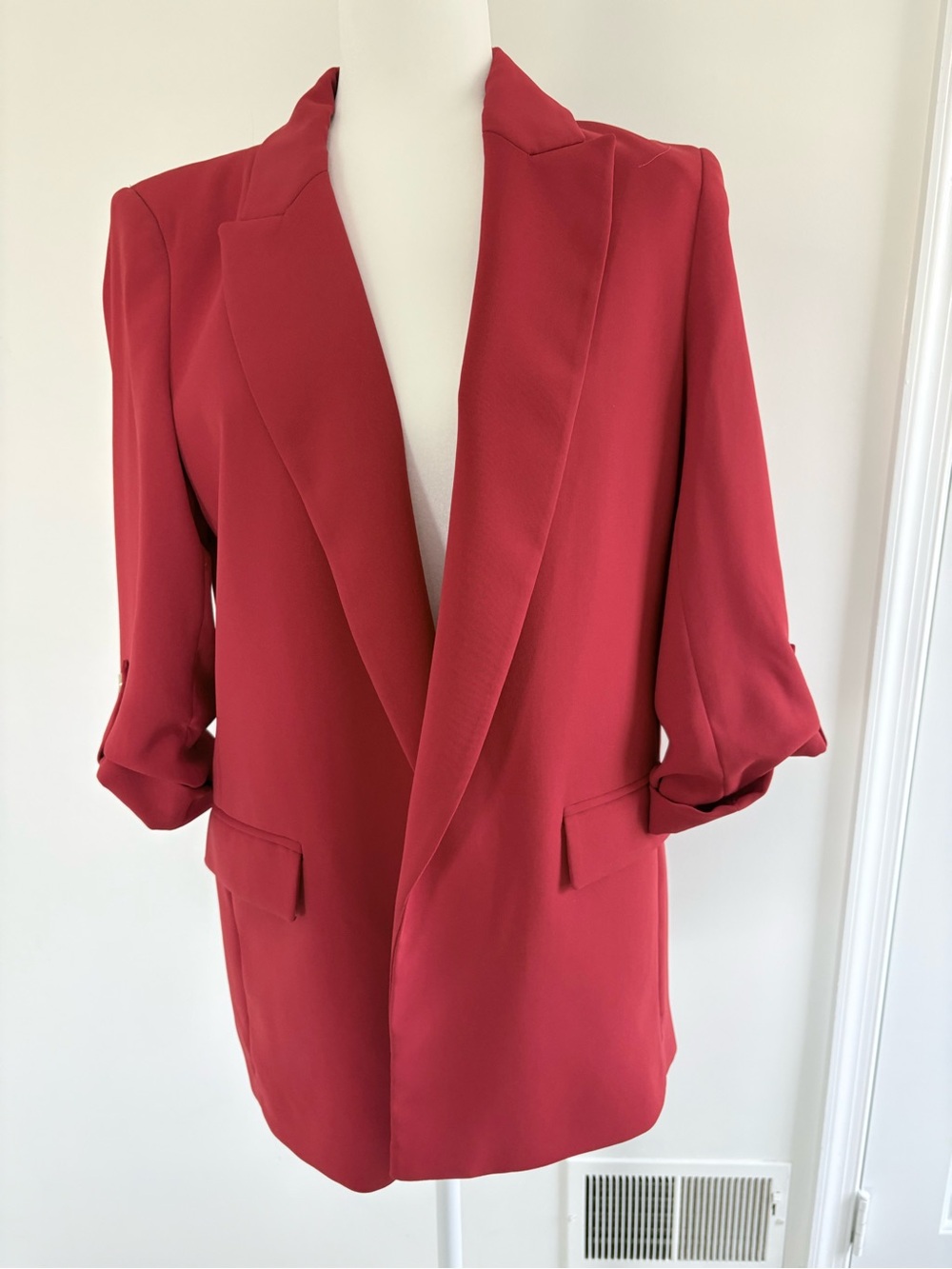 Zara Burgundy Open-Front Longline Blazer
